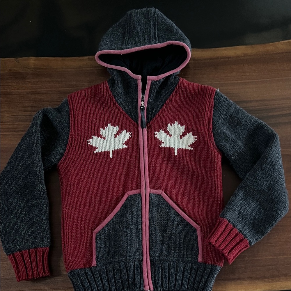 Charming Maple Leaf Kids Hoodie - Red and Gray